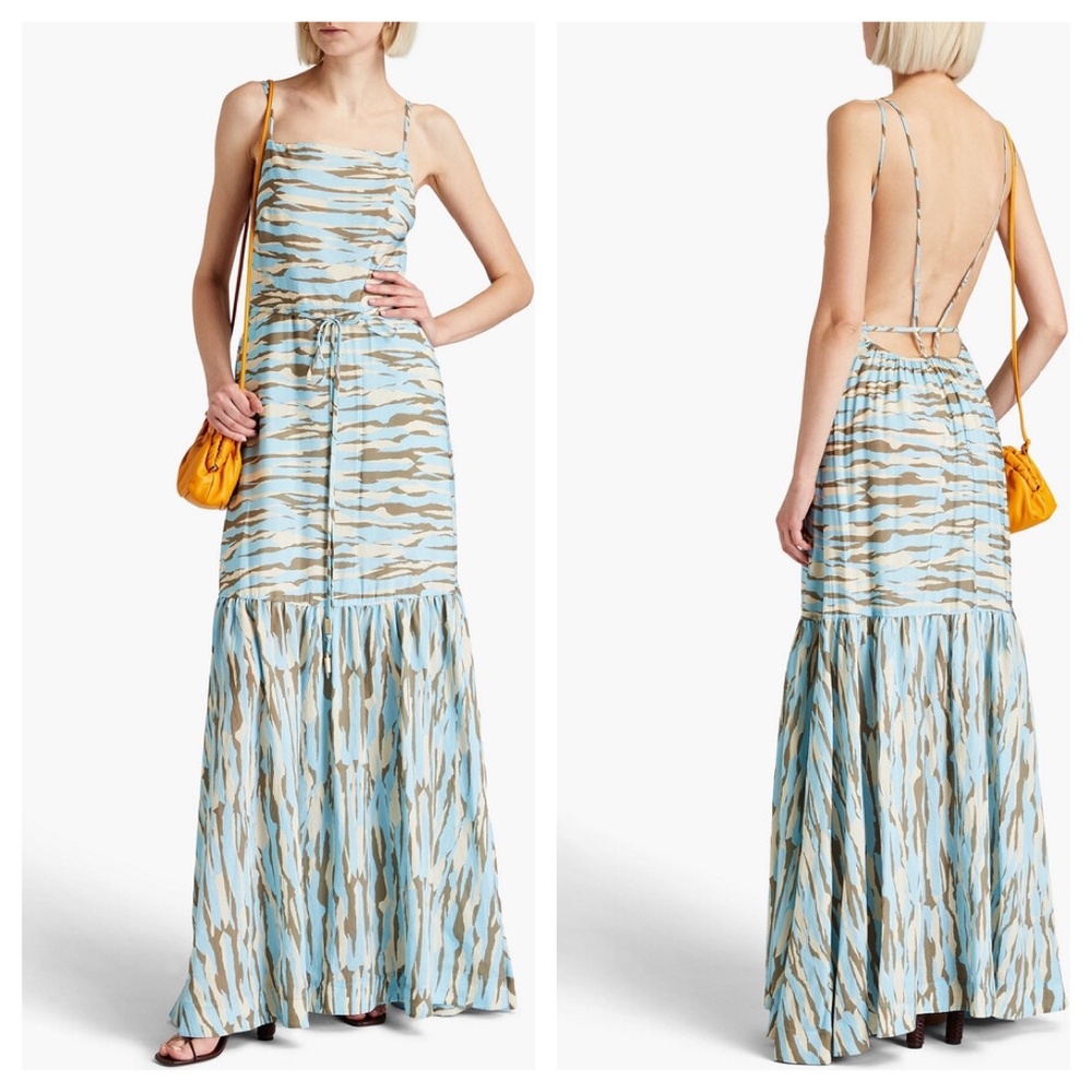 JONATHAN SIMKHAI Fernanda gathered printed mousseline maxi dress Zebra Size L